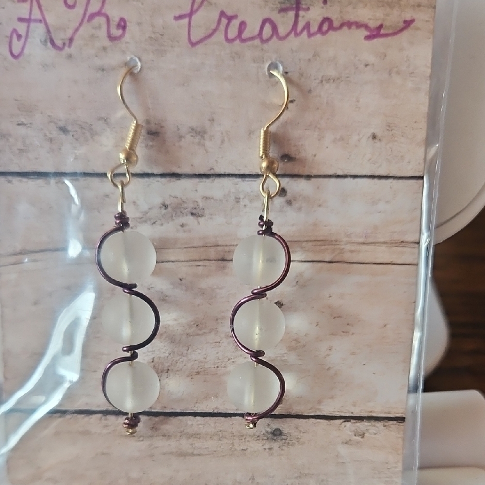 Handmade Elegant Opaque Beads With Gold and Purple Wire Earrings